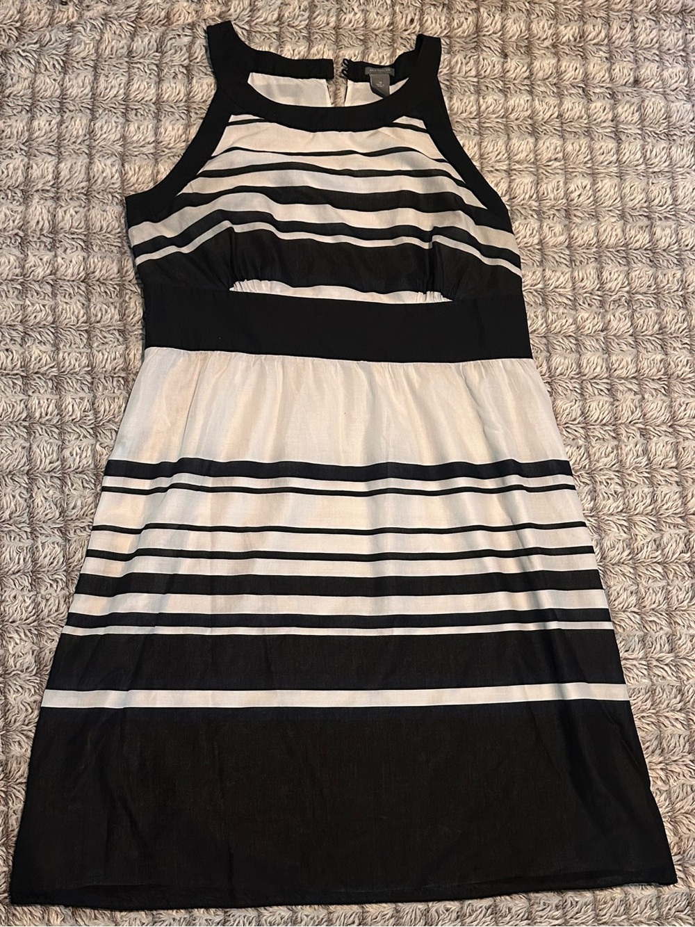 Ann Taylor Black and White Striped Midi Dress